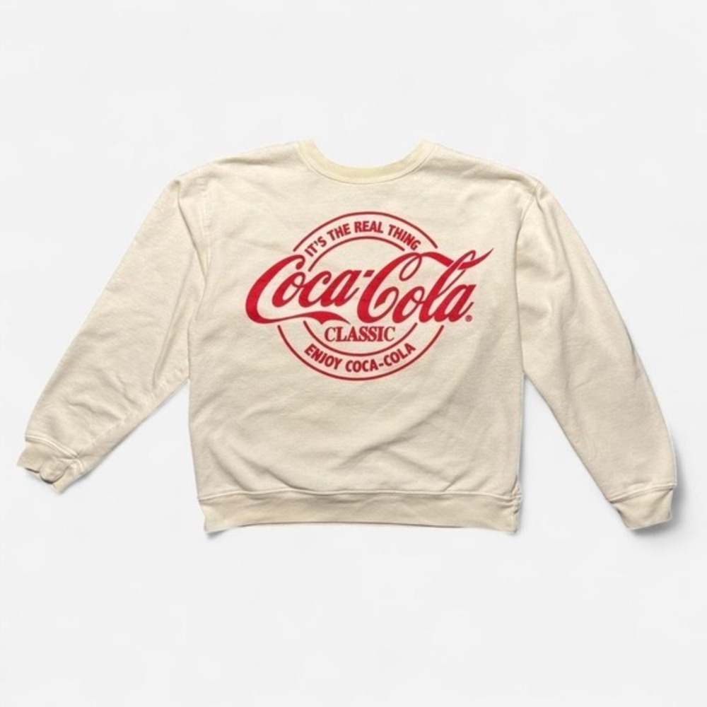 Cream Coca-Cola‎ Classic Crewneck Sweatshirt, Size Large